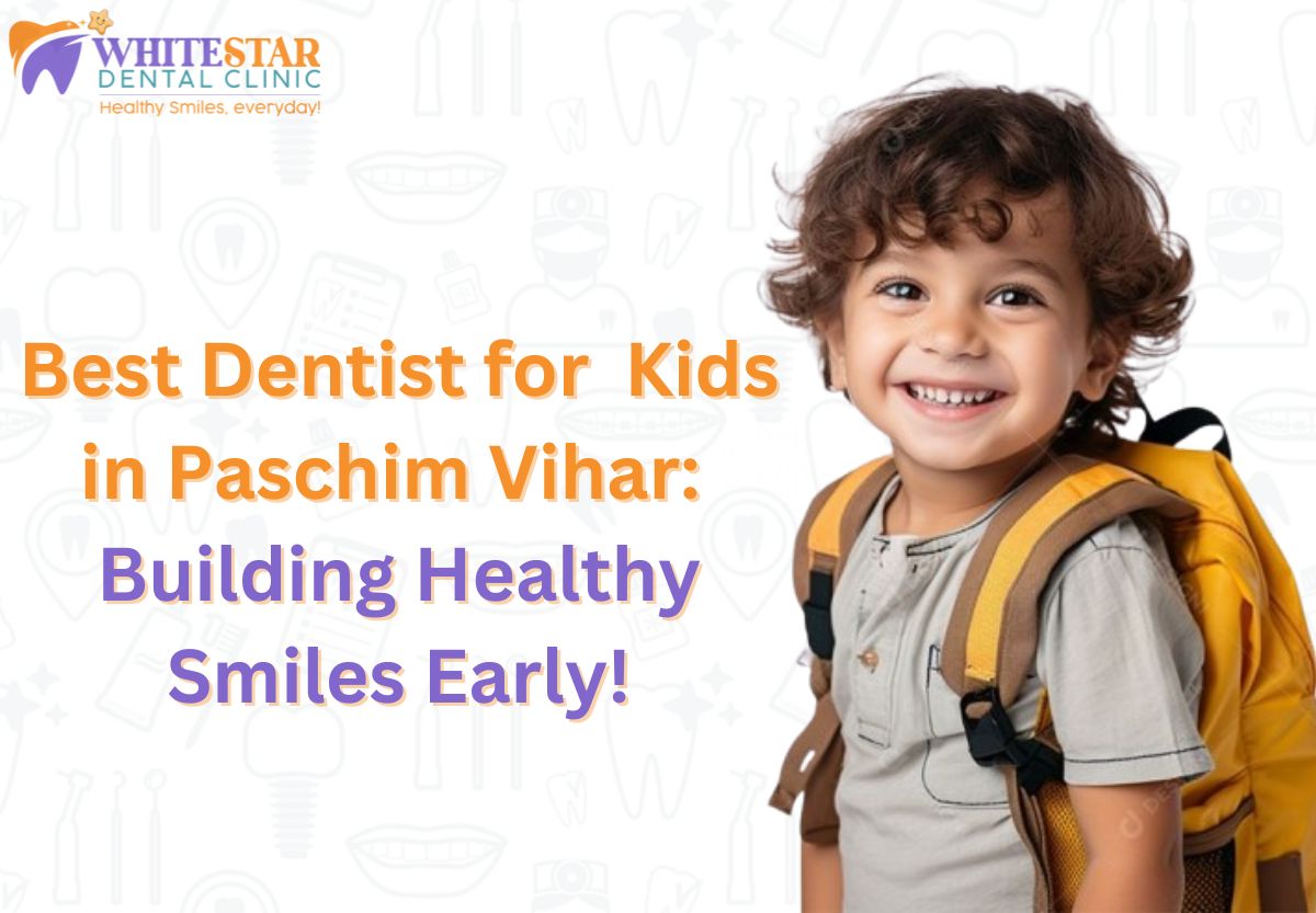 Kid smiling picture with white star dental clinic logi